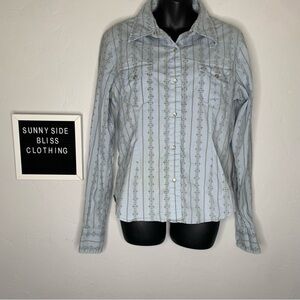 North Face Blue Western Button Down Long Sleeve Blouse Women’s Large